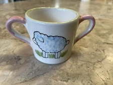 The Mane Lion "Blue Lamb” Child's Ceramic Double Handle Cup- Made in Italy