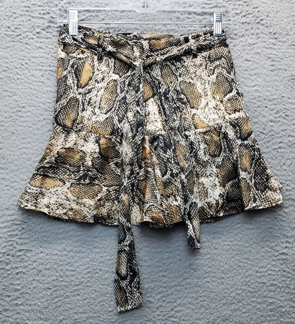 Zara Skort Womens Small Multi Snake Skin Print Ruffled High Waist Belted  Stretch