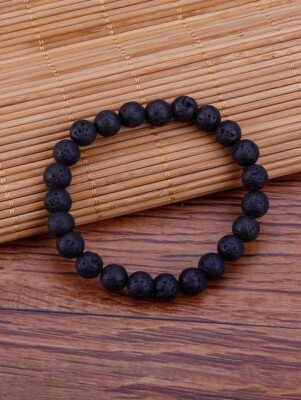 Black Volcanic Rock Lava Stone Beaded Bracelet Men Women Natural Stone Beads