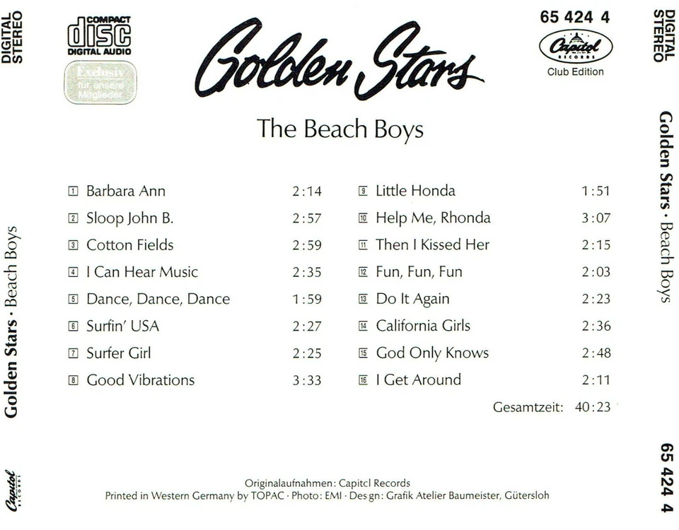 (CD) The Beach Boys - Golden Stars - Do It Again, Sloop John B., Barbara Ann - Bild 2 von 2