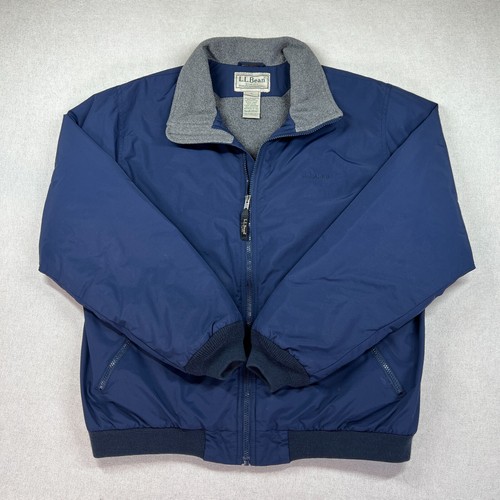 VTG LL Bean Warm Up Jacket Men's L Navy Full Zip Fleece Lined Outdoors Made USA*
