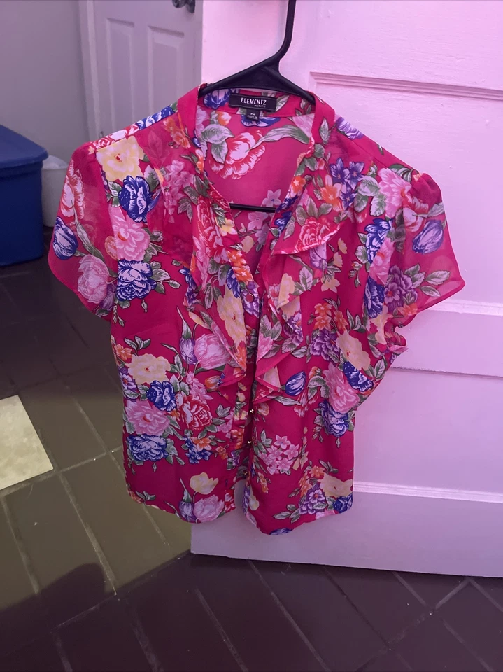 Elementz Womens Floral Butterfly Shirt Petite Large PL - Image 4 of 4