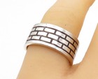 MEXICO 925 Sterling Silver  Vintage Enamel Brick Wall Band Ring Sz 7.5  RG3859 — photo 1