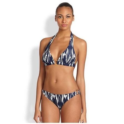 Sujetador halter Shoshanna azul marino blanco ICAT talla D copa anillo y bikini hipster talla L - Imagen 2 de 14