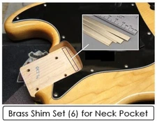 GeetarGizmos BRASS SHIM SET (6) for Bolt-On Neck - Fender Strat Tele...