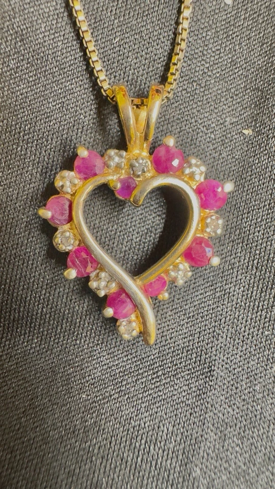 Beautiful Ruby Diamond Heart Vermeil Necklace - Image 2 of 4
