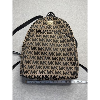 Michael Kors Abbey Medium Backpack Monogram Jacquard Beige Black Gold 35F7XAYB3J