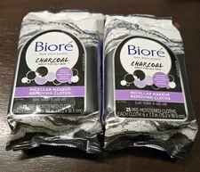 Biore Charcoal Micellar Makeup Removing Cloths 25 Pre-Moistened Cloths Lot Of 2