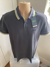 Image of HUGO BOSS MEN PADDY REGFIT CONTRAST LOGO POLO SHIRT-DARK GREY SMALL BNWT RRP £99