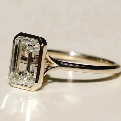 2,50 TCW Moissanit Solitär Ring in 14K Gelbgold vergoldet und gratis Ohrstecker