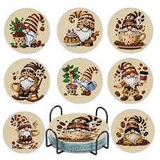 Kaffee Gnom Diamond Painting Untersetzer with Holder f&uuml;r Basteln 8 St&uuml;ck