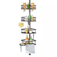 4-Tier Adjustable Corner Shower Caddy for Bathroom Organizer with Soap and Rod S