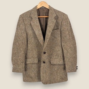 Harris Tweed Sport Coat Men 38S Brown Wool Jacket Charles Barker Made in England