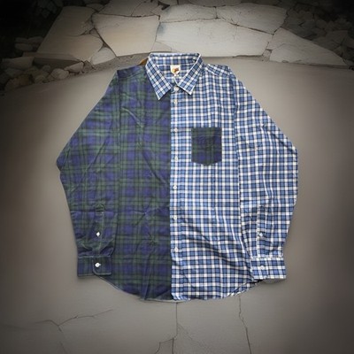 Sky High Farm Workwear Two Tone Plaid Blue Button Down Long Sleeve Shirt XL New