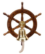 Maritime ship´s helm wheel with bell - wood - nautical memorabilia