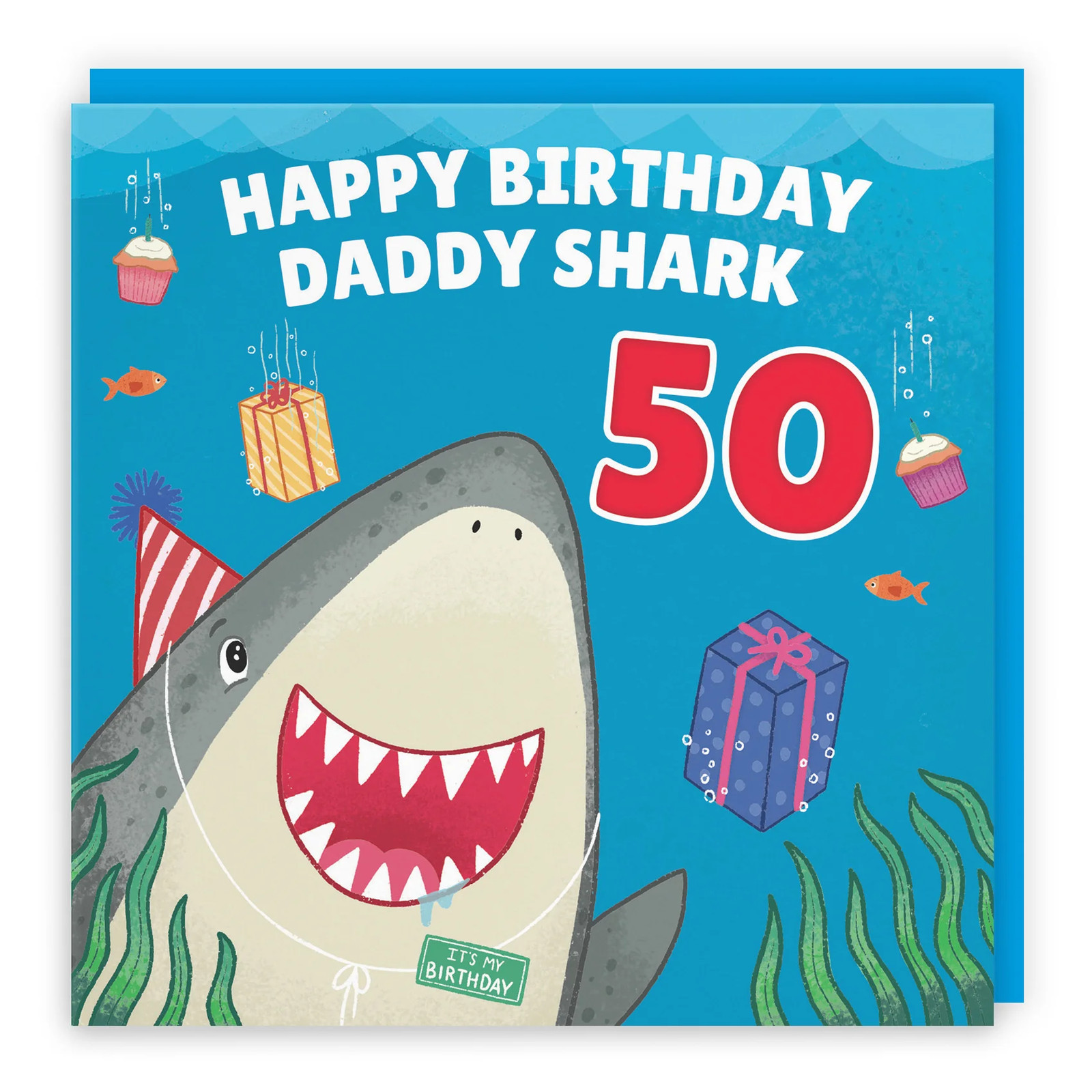 50th Daddy Cute Shark Birthday Card Ocean