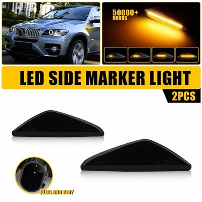 Smoked LED Fender Side Marker Light Turn Signal For BMW X3 F25 X5 E70 X6 E71 E72