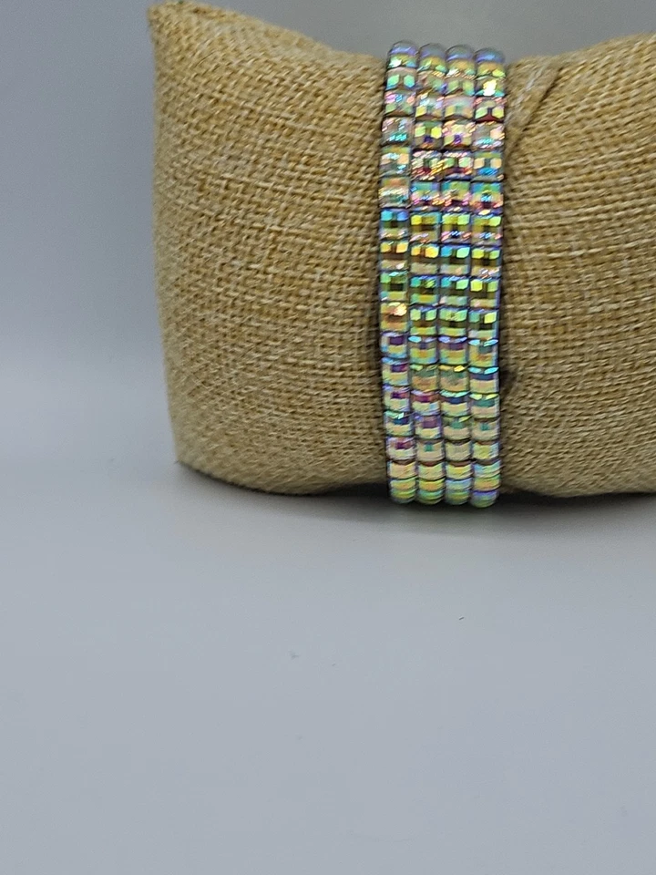 Pulseira de strass multicolorida com fecho de coração intertravado aço inoxidável tamanho 6.5 - Imagem 3 de 4