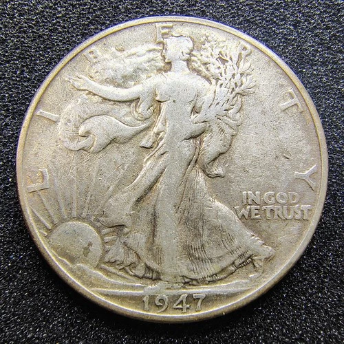 1947-D  Walking Liberty Half Dollar 50C - Denver Mint - 90% Silver - F-VF Det.
