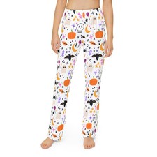 Halloween Doodle Pumpkins Kids Lounge Pants Ghosts Bats Pajama Sleepwear
