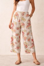 Johnny Was Women  s Medium 100 Silk Floral Wide Leg Cropped Trouser Pants
