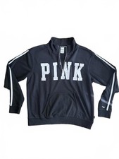 PINK Black Half-Zip Fleece Sweatshirt Size L