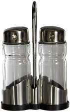 ibili Clasica Salt & Pepper Shaker Set with Holder, Stainless Steel, 27x12x6 cm 