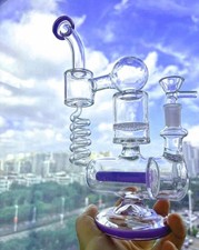 purple Recycler rig Coil Honeycomb Multiple pipes bong Glass Water Smoking 14mm