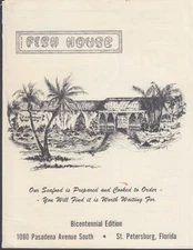 Fish House Bicentennial Menu St Petersburg FL 1976
