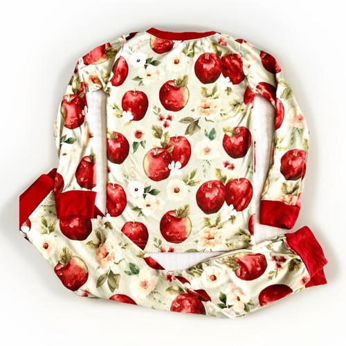 Showstoppers 2T Bamboo Pajama Set Apple Print Red Cuff Long Sleeve