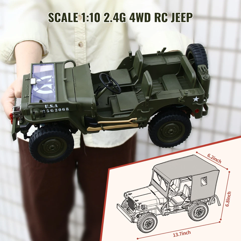 Remote Control RC Car 1/10 Off Road RC Truck Crawler Military Vehicle Hobby Toys - Image 2 of 4