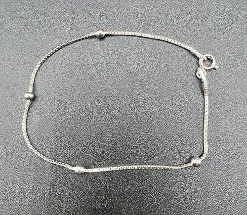 925 Sterling Silver Bracelet JCM Jacmel Italy 7.5" Box Chain Beads 1.5g - Picture 1 of 6