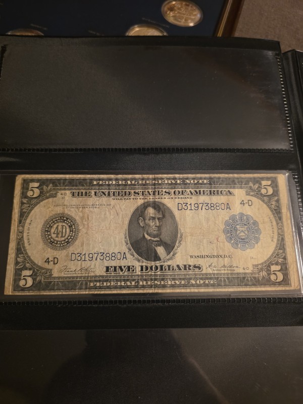 1914 $5 Dollar Large Size Federal Reserve  Blue Seal Note