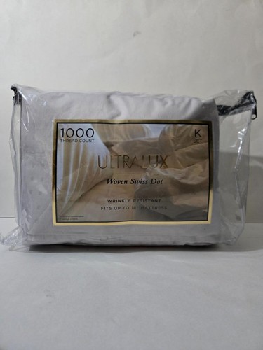 AQ Textiles Ultra Lux Swiss Dot 1000-Thread Count 4-Pc. King Gray Sheet Set - Afbeelding 2 van 5