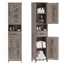 67 Tall Bathroom Storage Cabinet with 2 Barn Doors and 1 Drawer Greige Homhedy