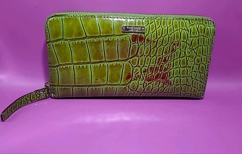 Kate Spade Green Croc Embossed Leather Zip Around Wallet