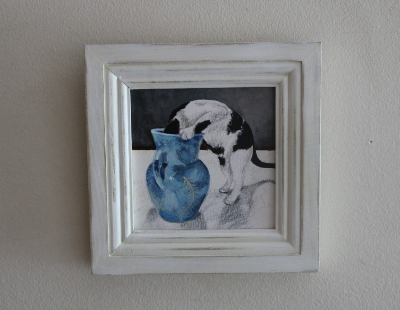 Cute Framed Original Cat Artwork Mixed Media Painting Drawing Rockn Palette