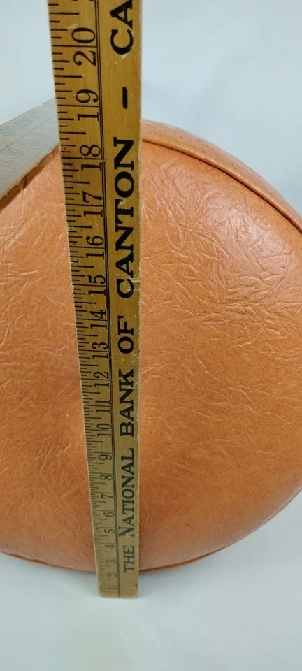 1960s Orange Vinyl Footstool w/Button Tapered Peg Legs Ottoman 18x9 MCM Original - Image 3 of 4