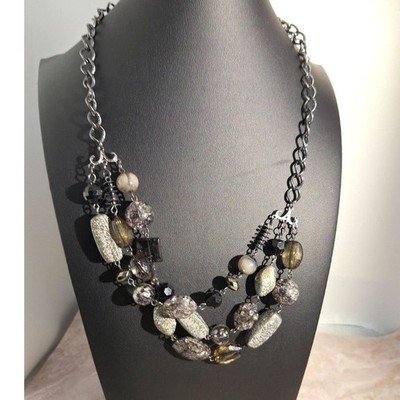 Acrylic Beaded Layered Statement Necklace Faux Stone Sparkly Boho Office Siren 