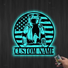 Insegna Personalizzata Bomb Squad Metallo, Bandiera Stati Uniti LED Decorazione Parete Casa