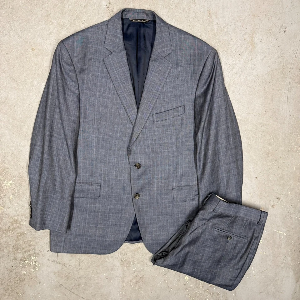 Traje Jack Victor Loro Piana 130s 2 piezas Glen Check Gris Lana 42 S 36x27 Foto 2 de 4