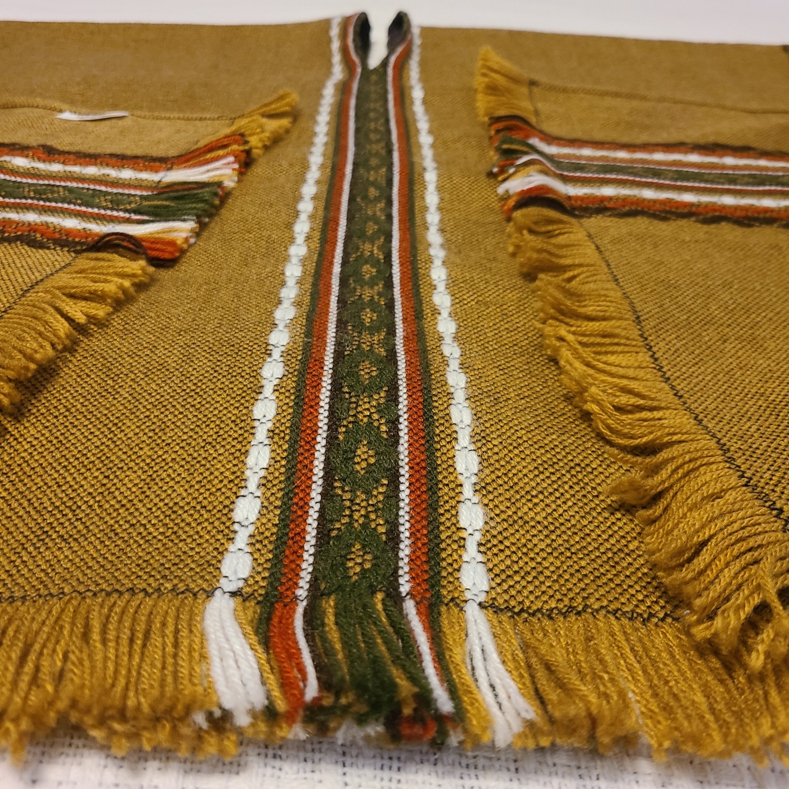Vtg 70s Marianne Wendt Woven Poncho Fringe Brown Green Orange Boho Hippie Chile image 2