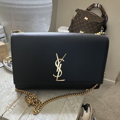 Saint Laurent YSL Kate Medium Black Flap Shoulder Bag Gold Chain Strap comes wit
