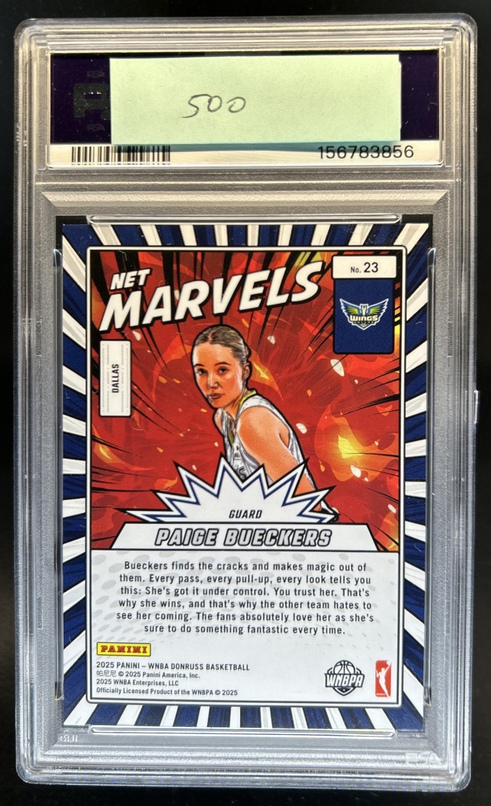 2025 Panini Donruss WNBA Paige Bueckers Net Marvels RC Red Holo Laser #/25 PSA 9 view 2