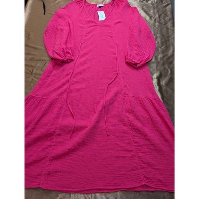 Universal Thread Hot Pink Crinkle Tie Waist Puff Sleeve Dress NWT Sz S