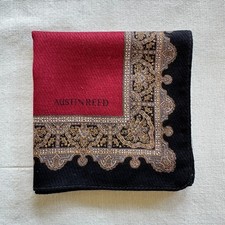 Mens Vintage Handkerchief Plain Red Cotton Border Damask Black Pocket Square 17"
