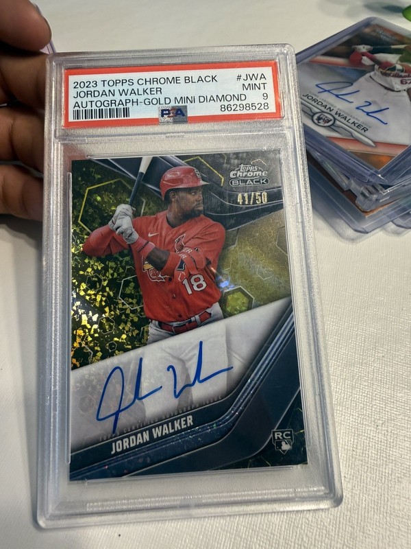 2023 Topps Chrome Black Jordan Walker mini diamond Gold RC Auto /50 PSA 9