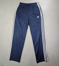 Adidas Pants Mens Medium Navy Straight Leg Drawstring Three Stripe Logo Soccer