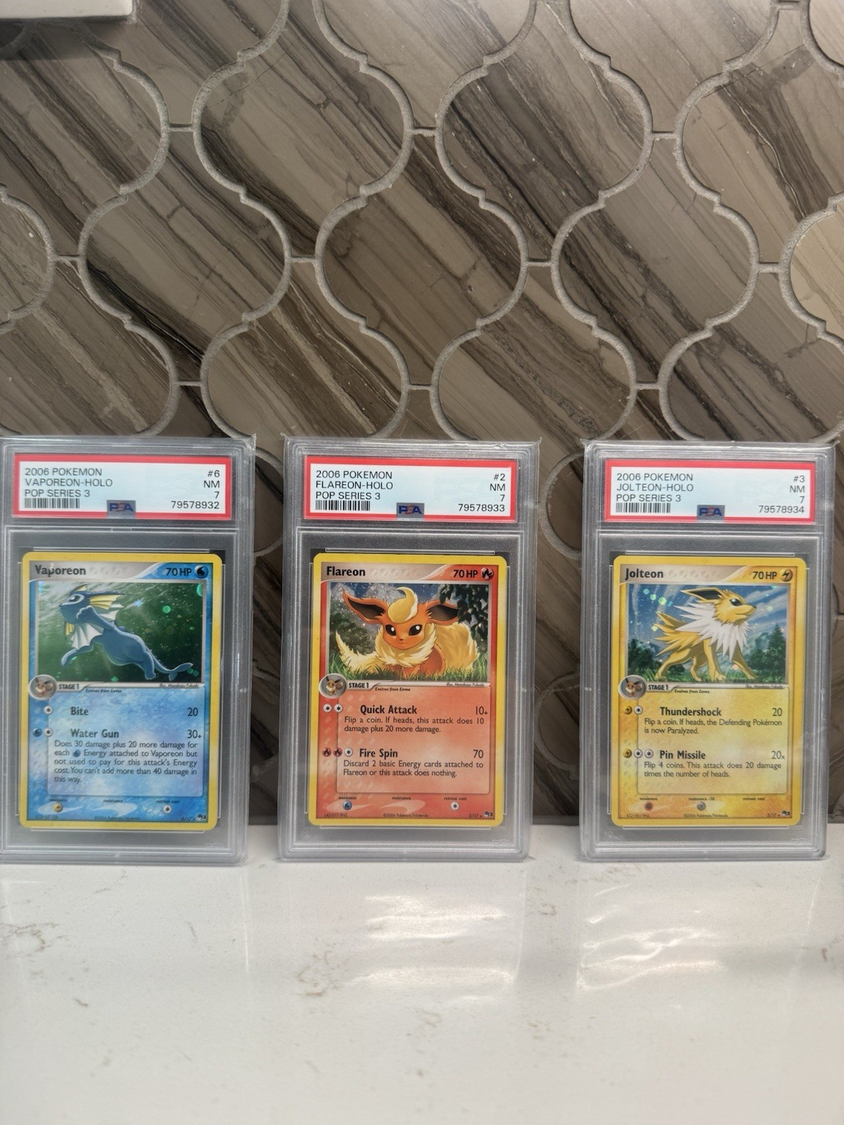 2006 Pokemon Pop Series 3 Flareon Jolteon Vaporeon Holo PSA 7 NM Sequential Cert