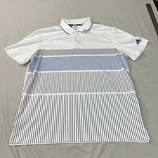 Adidas Polo Shirt Mens XL White Striped Golf Performance Stretch Breathable EUC